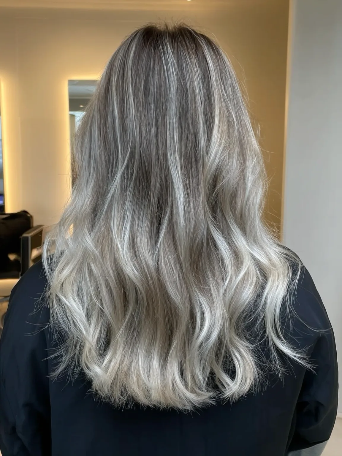 Wavy Silver Frost Balayage Long Layers